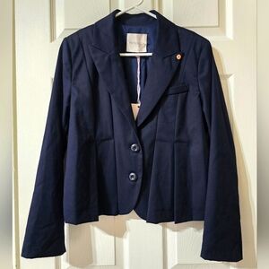 NWT Pietronilla Pleated Navy Blue Blazer, Boxy Fit, Designer, Lined, Size Medium